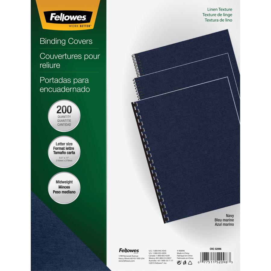Fellowes Expressions Linen Presentation Covers - 11" Height x 8.5" Width x 0.1" Depth - For Letter 8 1/2" x 11" Sheet - Navy - Linen - 200 / Pack. Picture 7