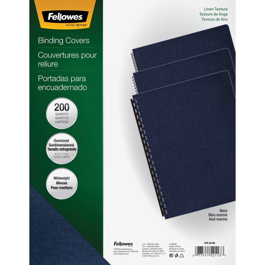 Fellowes Expressions Oversize Linen Presentation Covers - 11.3" Height x 8.8" Width x 0.1" Depth - For Letter 8 1/2" x 11" Sheet - Navy - Linen - 200 / Pack. Picture 6