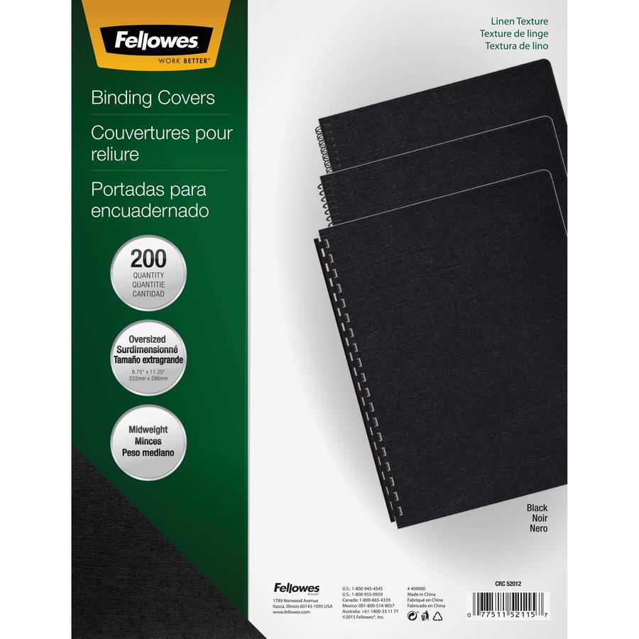 Fellowes Expressions&trade; Linen Presentation Covers - Oversize, Black, 200 pack - 11.3" Height x 8.8" Width x 0.1" Depth - 8 3/4" x 11 1/4" Sheet - Black - Linen - 200 / Pack. Picture 9