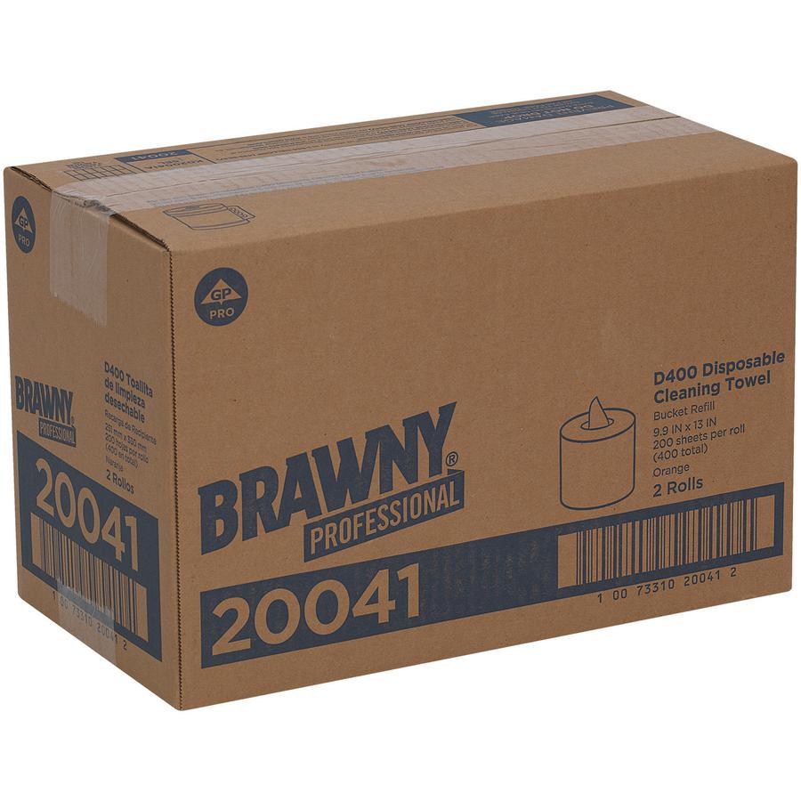 Brawny&reg; Professional D400 Disposable Cleaning Towels Refill - 13" x 9.90" - 200 Sheets/Roll - Orange - 2 / Carton. Picture 2