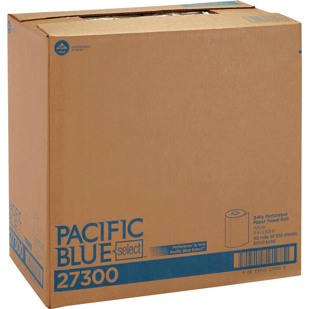 Pacific Blue Select Paper Towel Rolls by GP Pro - 2 Ply - 11" x 8.80" - 100 Sheets/Roll - 4.80" Roll Diameter - 1.63" Core - White - Paper - 30 Rolls Per Carton - 1 Carton. Picture 4
