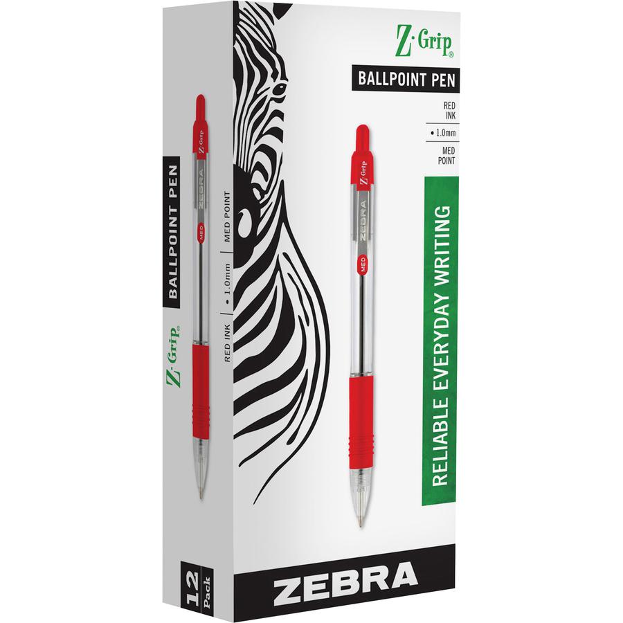 Zebra Pen Z-Grip Retractable Ballpoint Pens - Medium Pen Point - 1 mm Pen Point Size - Retractable - Red - Clear, Red Barrel - 1 / Dozen. Picture 3