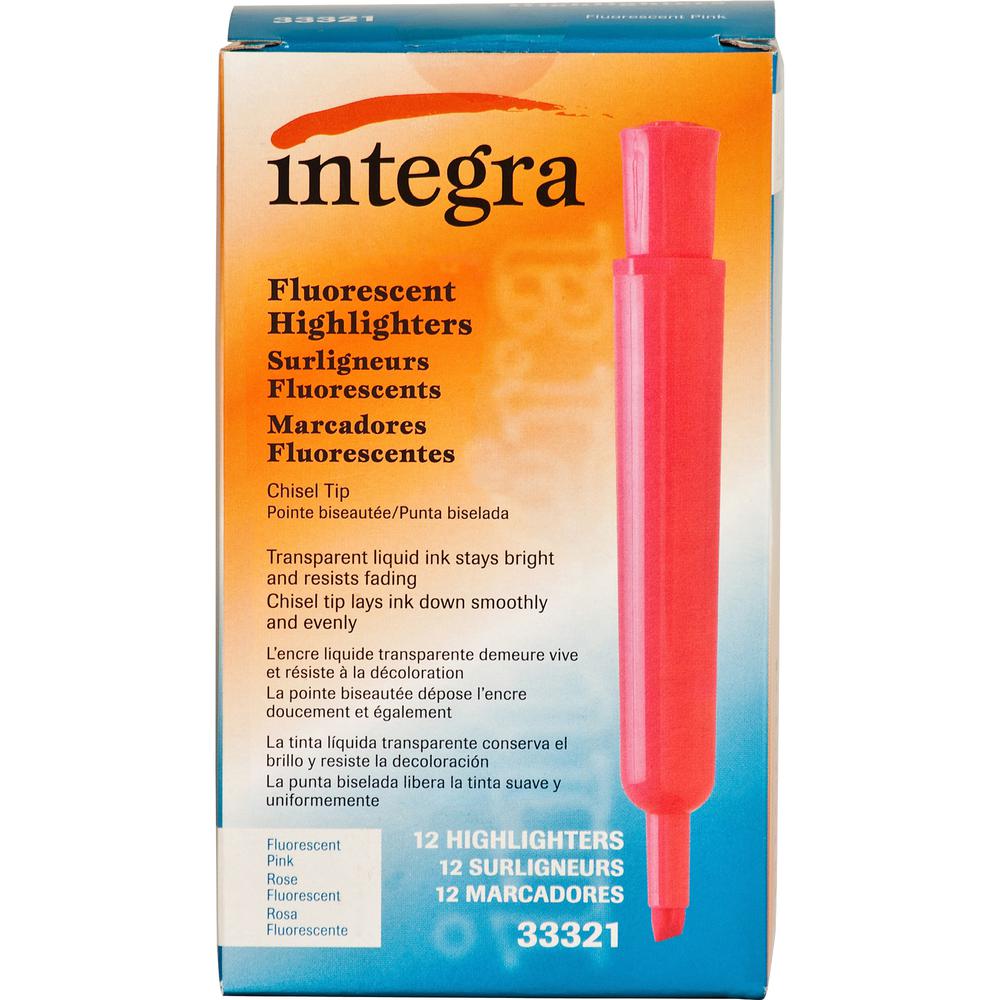 Integra Chisel Desk Liquid Highlighters - Chisel Marker Point Style - Fluorescent Pink - 1 Dozen. Picture 5