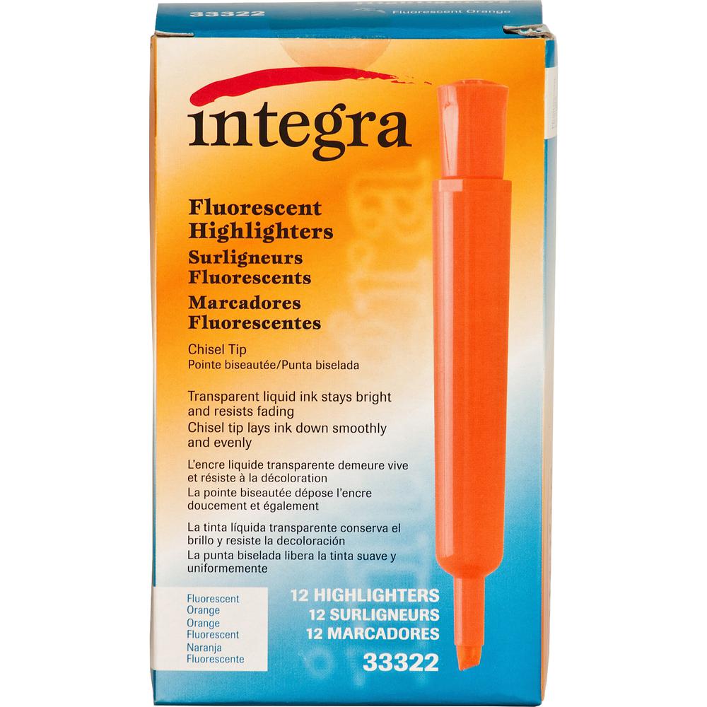 Integra Chisel Desk Liquid Highlighters - Chisel Marker Point Style - Fluorescent Orange - 1 Dozen. Picture 5