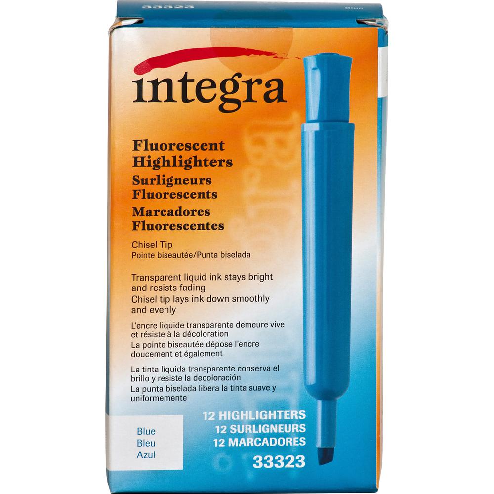 Integra Chisel Desk Liquid Highlighters - Chisel Marker Point Style - Fluorescent Blue - 1 Dozen. Picture 4