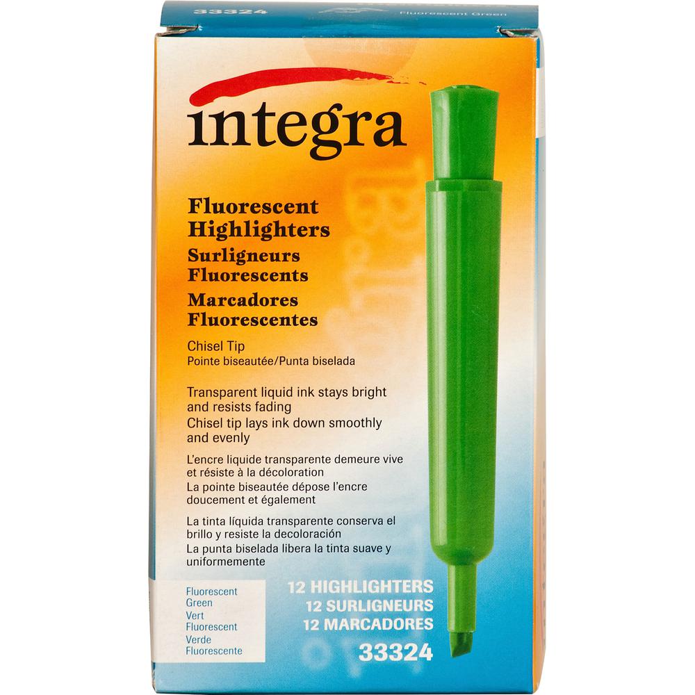 Integra Chisel Desk Liquid Highlighters - Chisel Marker Point Style - Green - 1 Dozen. Picture 3