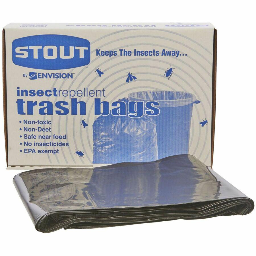 Stout Insect Repellent Trash Bags - 30 gal Capacity - 33" Width x 40" Length - 2 mil (51 Micron) Thickness - Black - Polyethylene - 90/Box - Recycled. Picture 14