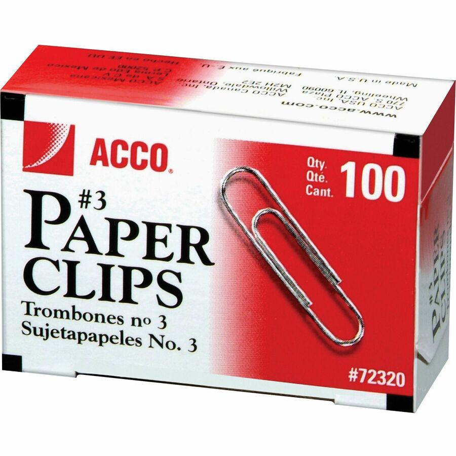 ACCO Paper Clips - No. 3 - 0.9" Length - 10 Sheet Capacity - Galvanized, Corrosion Resistant - 1000 / Pack - Silver - Metal, Zinc Plated. Picture 2