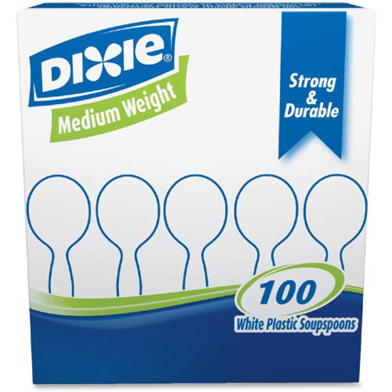 Dixie Heavy Medium-weight Disposable Soup Spoons Grab-N-Go by GP Pro - 100/Box - Soup Spoon - Plastic - White. Picture 4