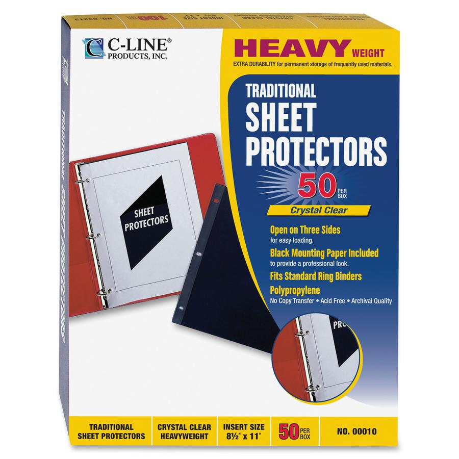 C-Line Sheet Protectors - 2 x Sheet Capacity - For Letter 8 1/2" x 11" Sheet - 3 x Holes - Ring Binder - Rectangular - Clear, Black - Polypropylene - 50 / Box. Picture 2