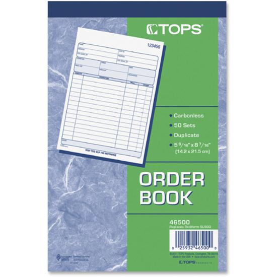 TOPS 2-part Carbonless Sales Order Book - 50 Sheet(s) - 15 lb - 2 PartCarbonless Copy - 5.56" x 7.94" Form Size - White, Canary - Blue Print Color - 1 Each. Picture 2