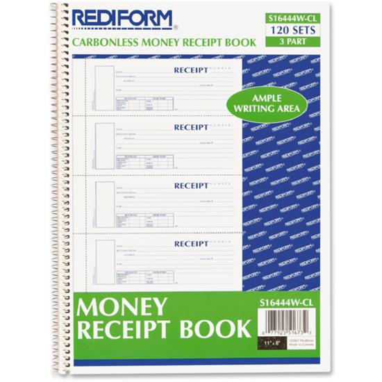 Rediform 3-part Wirebound Money Receipt Book - Wire Bound - 3 PartCarbonless Copy - 2.75" x 7" Form Size - Pink, White - 1 Each. Picture 3