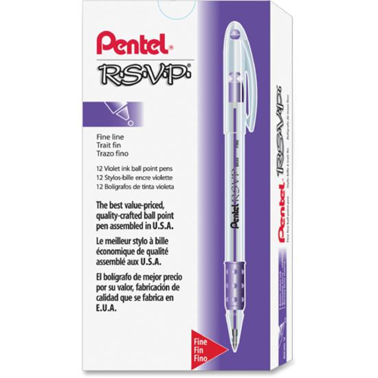 Pentel R.S.V.P. Ballpoint Stick Pens - Fine Pen Point - 0.7 mm Pen Point Size - Refillable - Violet - Clear Barrel - 1 Dozen. Picture 4