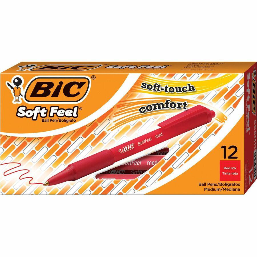 BIC SoftFeel Retractable Ball Pens - Medium Pen Point - 0.8 mm Pen Point Size - Retractable - Red - Red Rubber Barrel - 1 Dozen. Picture 4