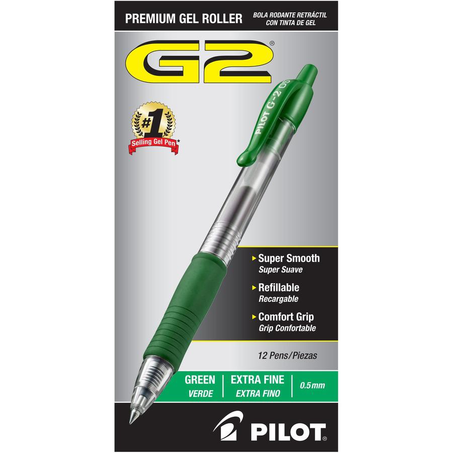 Pilot G2 Extra Fine Retractable Rollerball Pens - Extra Fine Pen Point - 0.5 mm Pen Point Size - Refillable - Retractable - Green Gel-based Ink - Clear Barrel - 1 Dozen. Picture 3