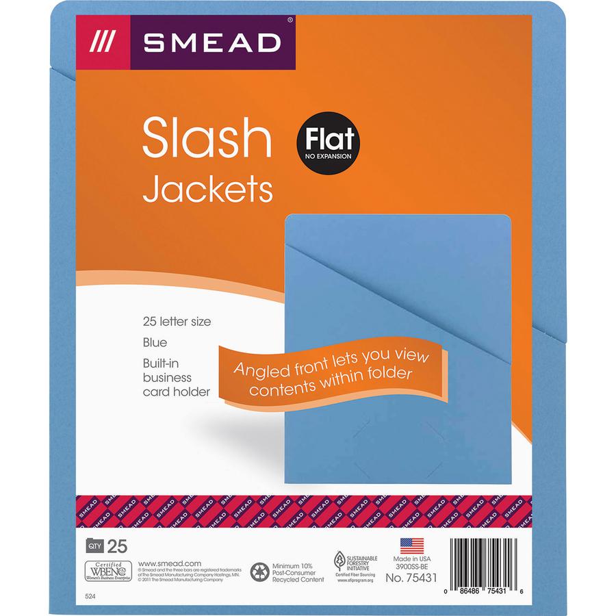 Smead Letter Recycled File Jacket - 8 1/2" x 11" - Manila - Blue - 10% Recycled - 25 / Pack. Picture 3
