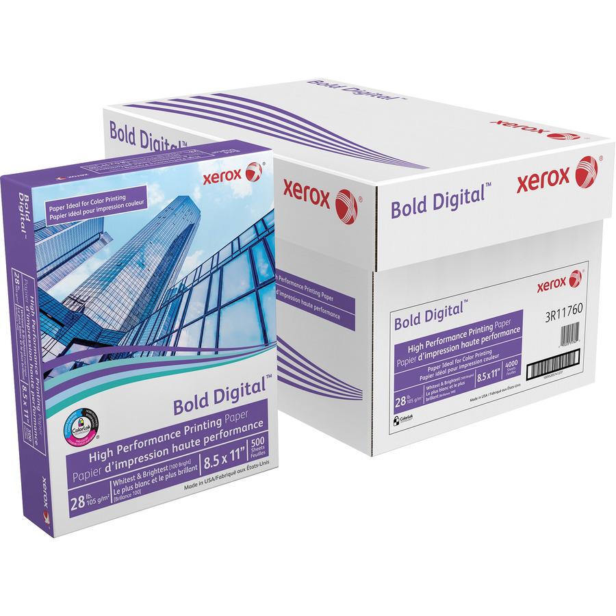 Xerox Bold Digital Printing Paper - 100 Brightness - Letter - 8 1/2" x 11" - 28 lb Basis Weight - Smooth - 500 / Ream - Sustainable Forestry Initiative (SFI) - Uncoated - White. Picture 2
