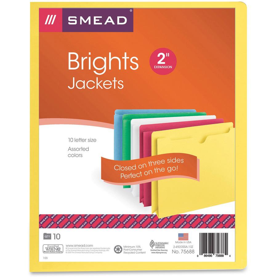 Smead Colored Straight Tab Cut Letter Recycled File Jacket - 8 1/2" x 11" - 2" Expansion - Blue, Green, Red, White, Yellow - 10% Recycled - 10 / Pack. Picture 9