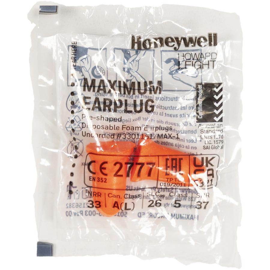 Howard Leight Max Uncorded Foam Ear Plugs - Foam - Orange - 200 / Box. Picture 5