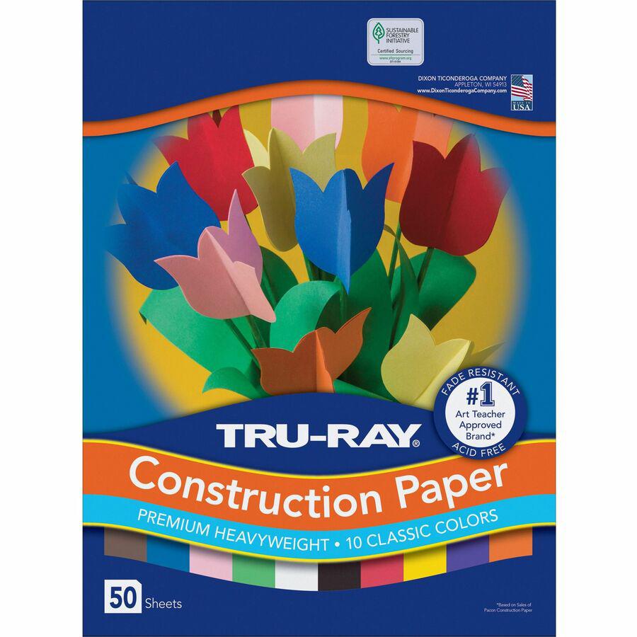 Tru-Ray Heavyweight Construction Paper - 18"Width x 12"Length - 50 / Pack - Assorted - Sulphite. Picture 4