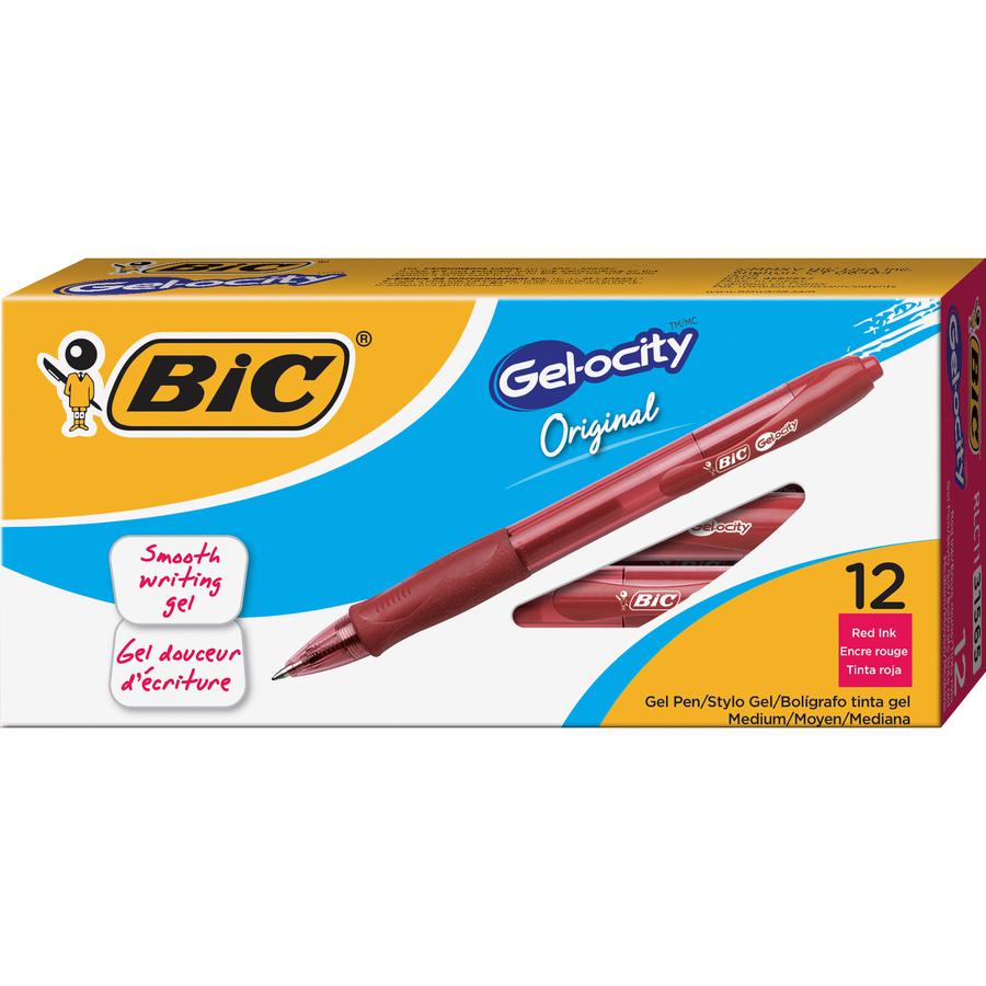 BIC Gel Retractable Pens - Medium Pen Point - 0.7 mm Pen Point Size - Retractable - Red Gel-based Ink - 1 Dozen. Picture 2