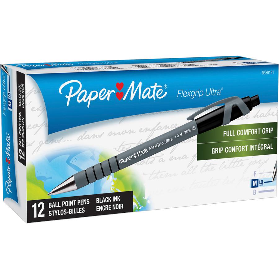 Paper Mate Flexgrip Ultra Retractable Pens - Medium Pen Point - Refillable - Retractable - Black Alcohol Based Ink - Rubber Barrel - 1 Dozen. Picture 2