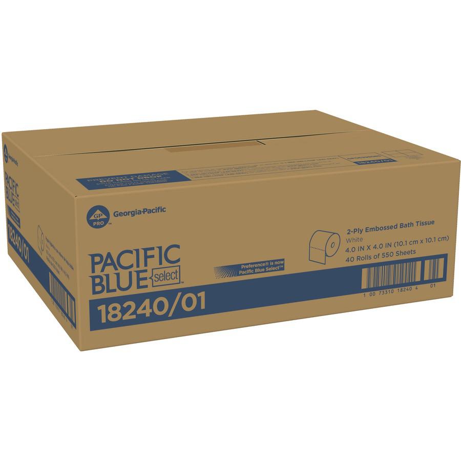 Pacific Blue Select Standard-Roll Embossed Toilet Paper - 2 Ply - 4" x 4.05" - 550 Sheets/Roll - White - 40 / Carton. Picture 3