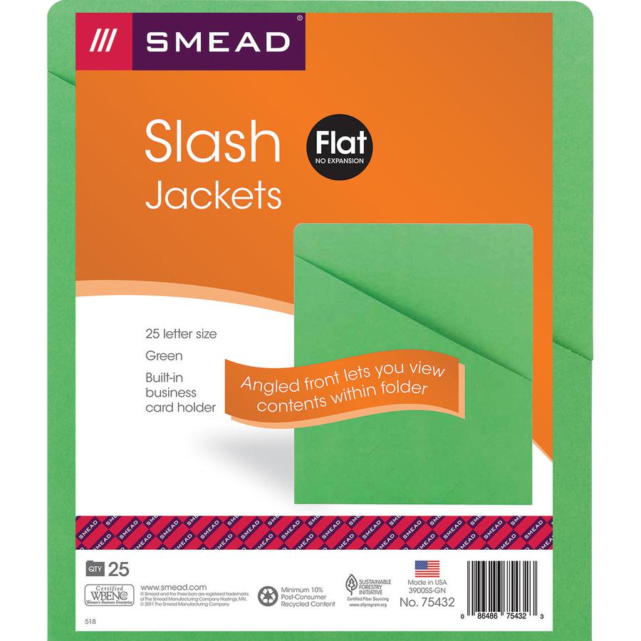 Smead Letter Recycled File Jacket - 8 1/2" x 11" - 1 Front Pocket(s) - Manila - Green - 10% Recycled - 25 / Pack. Picture 4