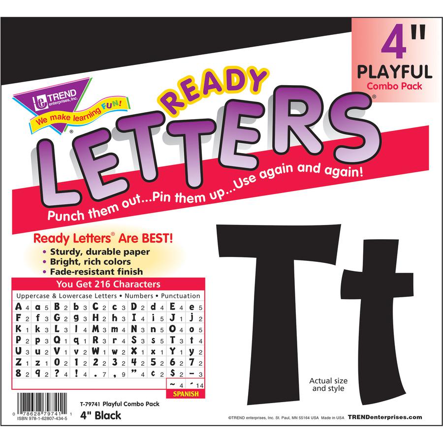 Trend 4" Ready Letter Playful Combo Pack - 83 x Lowercase Letters, 59 x Capital Letter, 36 x Punctuation Marks, 18 x Spanish Accent Mark Shape - Pin-up - Pin Style - Pre-punched - 4" Height x 8" Lengt. Picture 2