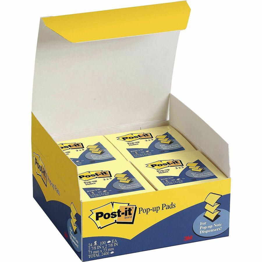 Post-it&reg; Dispenser Notes Value Pack - 2400 - 3" x 3" - Square - 100 Sheets per Pad - Unruled - Canary Yellow - Paper - Self-adhesive, Repositionable - 24 / Pack. Picture 4