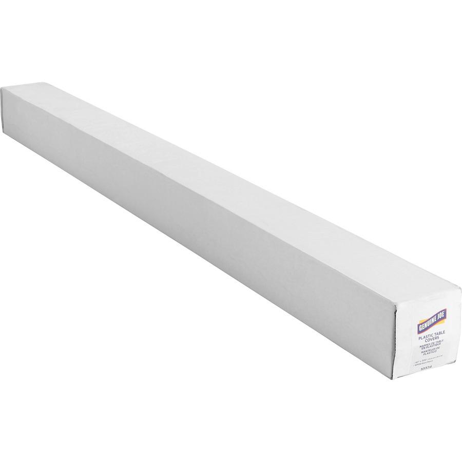 Genuine Joe Banquet-Size Plastic Tablecover - 300 ft Length x 40" Width - Plastic - White - 1 / Roll. Picture 5