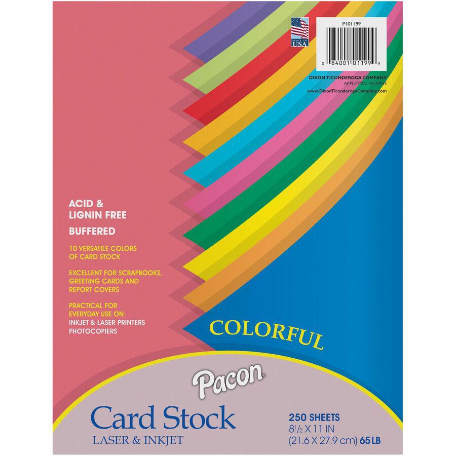 Pacon Colorful Cardstock Assortment - Assorted - Letter - 8 1/2" x 11" - 65 lb Basis Weight - 250 / Pack - Sustainable Forestry Initiative (SFI) - Assorted. Picture 5