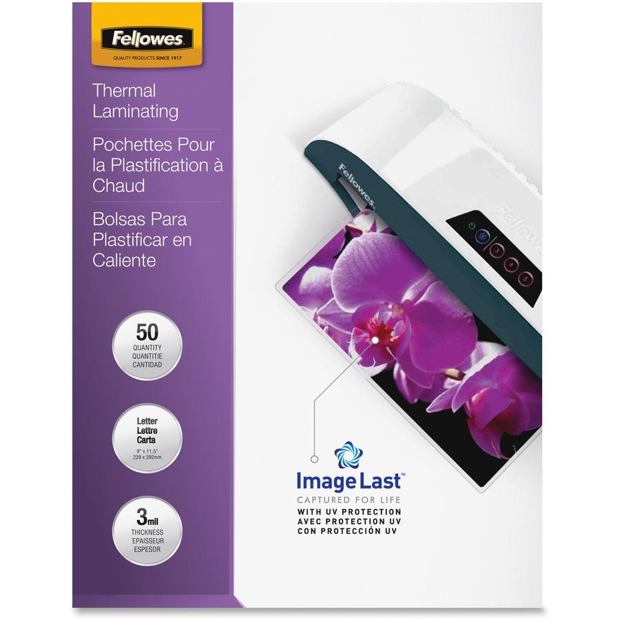 Fellowes Thermal Laminating Pouches - ImageLast&trade;, Jam Free, Letter, 3 mil, 50 pack - Sheet Size Supported: Letter - Laminating Pouch/Sheet Size: 9" Width x 11.50" Length x 3 mil Thickness - Type. Picture 12