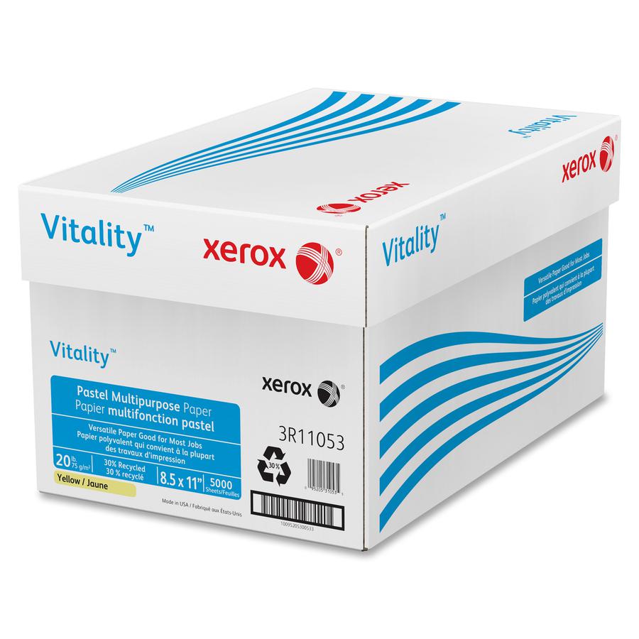 Xerox Vitality Pastel Multipurpose Paper - Yellow - Letter - 8 1/2" x 11" - 20 lb Basis Weight - 500 / Ream - Jam-free - Yellow. Picture 4
