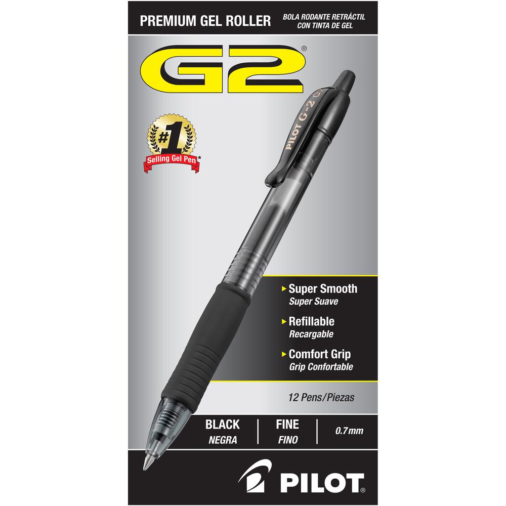 Pilot G2 Retractable Gel Ink Rollerball Pens - Fine Pen Point - 0.7 mm Pen Point Size - Refillable - Retractable - Black Gel-based Ink - 12 / Dozen. Picture 4