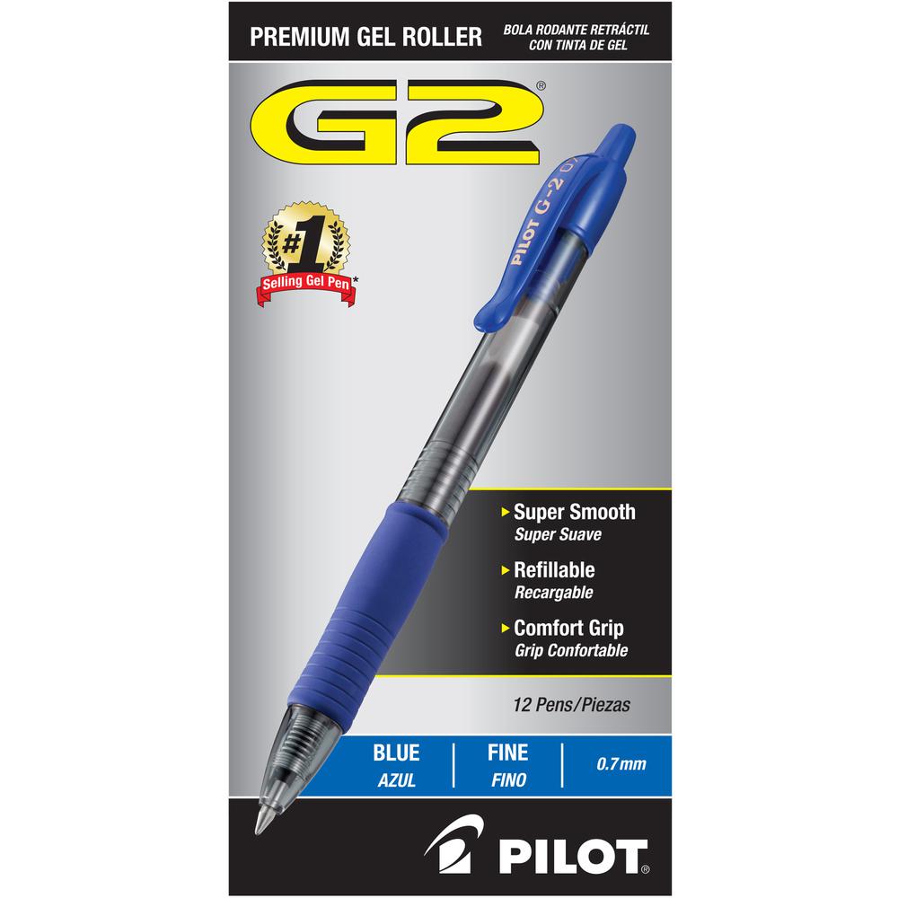 Pilot G2 Retractable Gel Ink Rollerball Pens - Fine Pen Point - 0.7 mm Pen Point Size - Refillable - Retractable - Blue Gel-based Ink - 1 Dozen. Picture 3