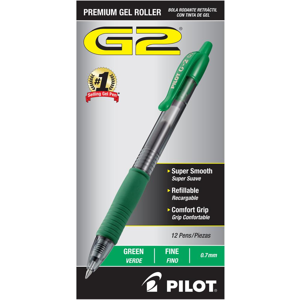 Pilot G2 Retractable Gel Ink Rollerball Pens - Fine Pen Point - 0.7 mm Pen Point Size - Refillable - Retractable - Green Gel-based Ink - 12 / Dozen. Picture 4