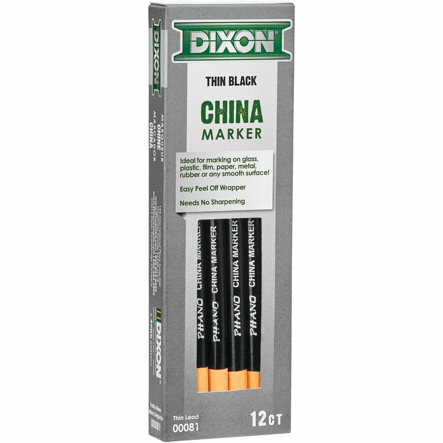 Dixon Phano Nontoxic China Markers - Black Lead - Black Barrel - 1 Dozen. Picture 2