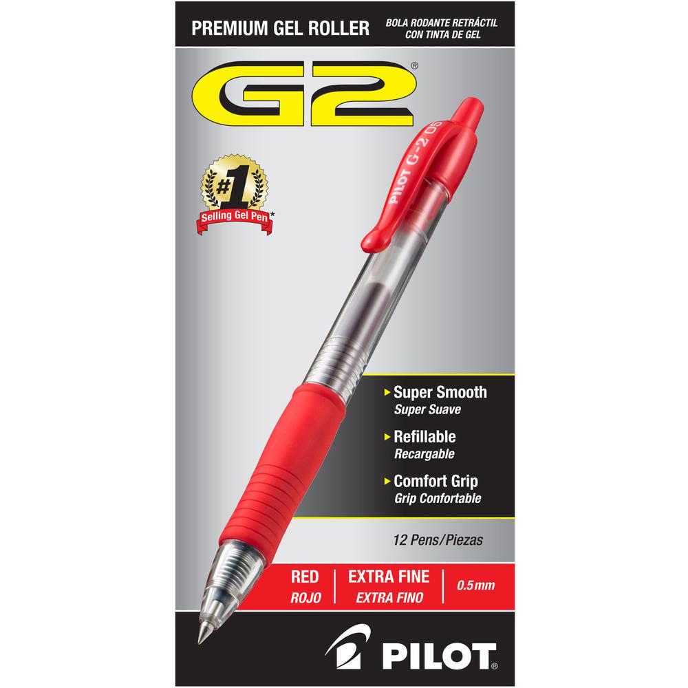 Pilot G2 Retractable XFine Gel Ink Rollerball Pens - Extra Fine Pen Point - 0.5 mm Pen Point Size - Refillable - Retractable - Red Gel-based Ink - 1 Dozen. Picture 3