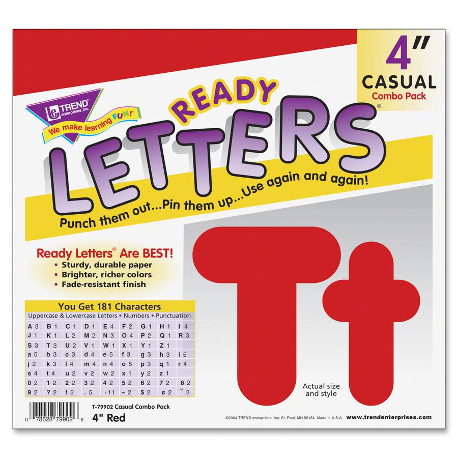 Trend Red 4" Casual Combo Ready Letters Set - Skill Learning: Number, Alphabet, Symbol - 20 x Number, 82 x Lowercase Letters, 50 x Uppercase Letters, 29 x Punctuation Marks Shape - Casual Style - Fade. Picture 3