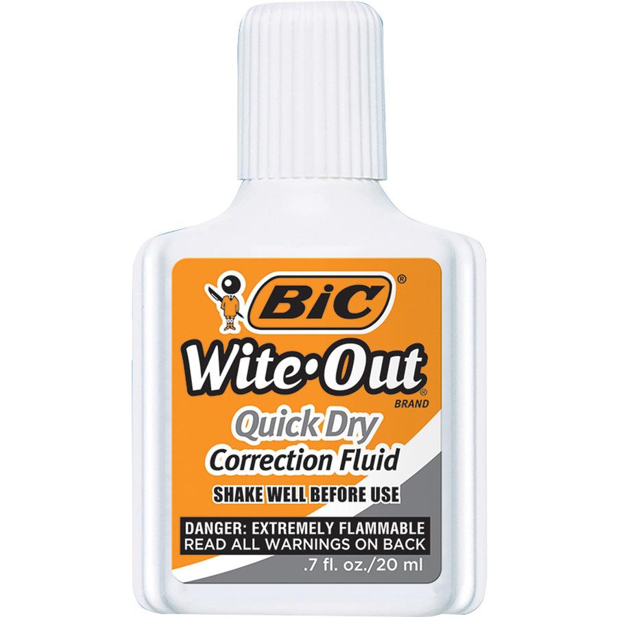 BIC Wite-Out Quick Dry Correction Fluid - Foam Wedge Applicator - 20 mL - White - Quick Drying, Spill Resistant - 3 / Pack. Picture 2