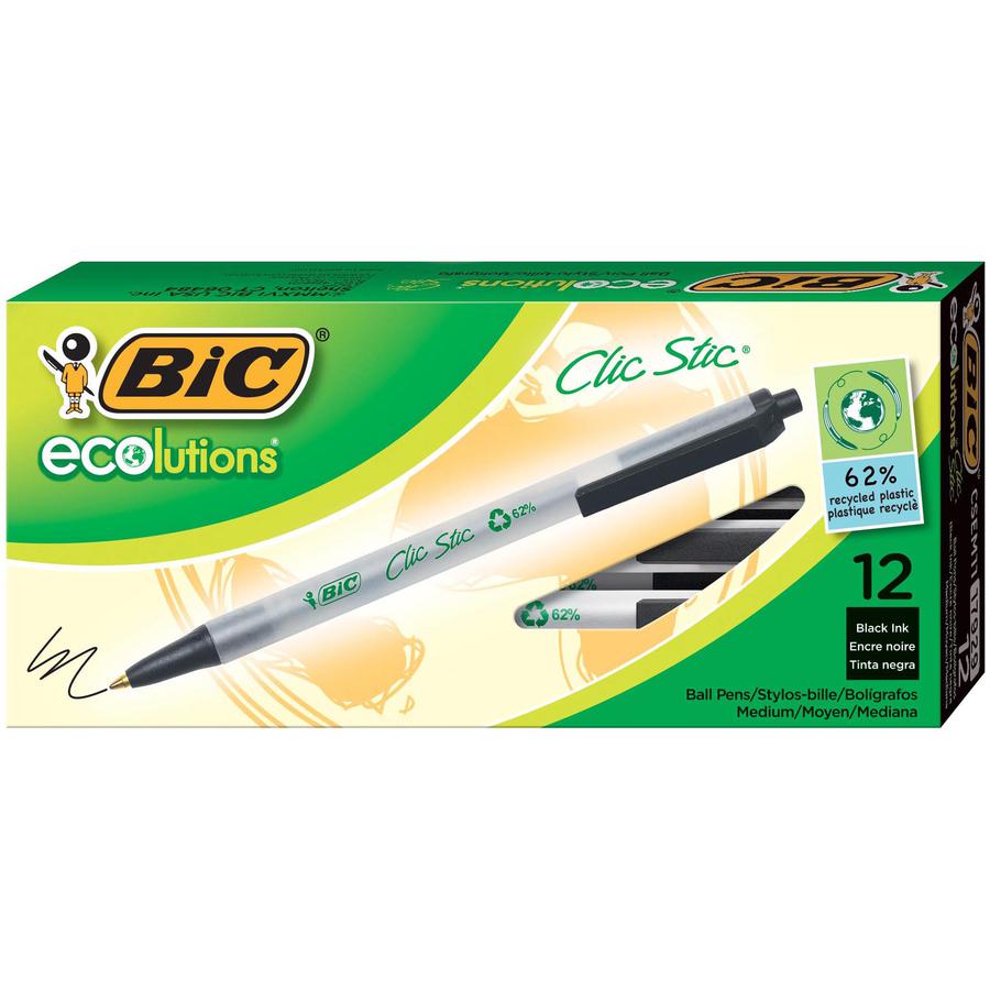 BIC Clic Stic Retractable Ball Pens - Medium Pen Point - Retractable - Black - Clear Barrel - 1 Dozen. Picture 2