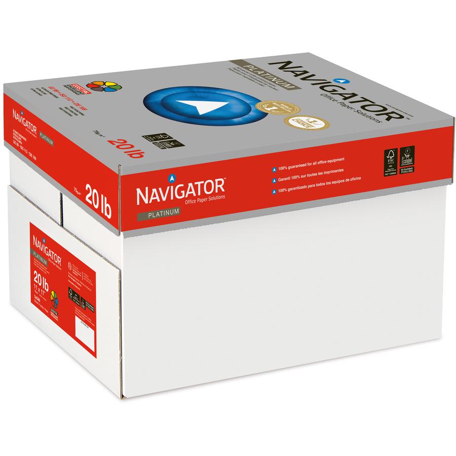 Navigator Platinum Superior Productivity Multipurpose Paper - Silky Touch - White - 11" x 17" - 20 lb Basis Weight - Smooth - 2500 / Carton - Jam-free, Chlorine-free - Bright White. Picture 2