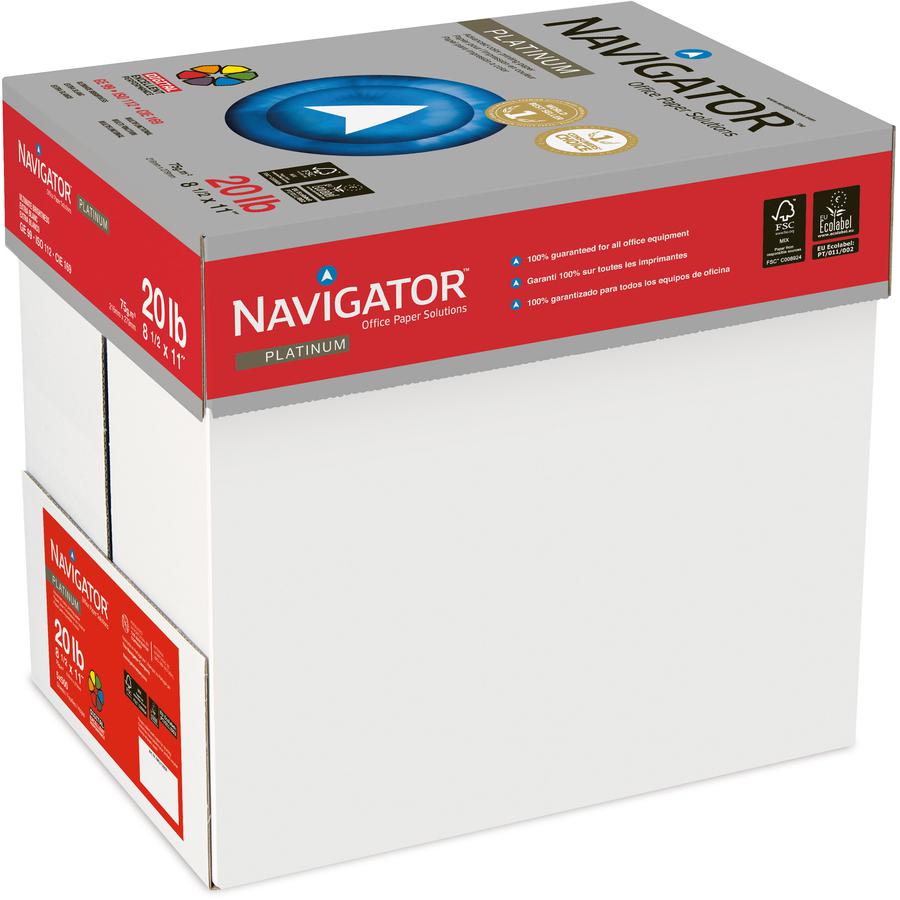 Navigator Platinum Superior Productivity Multipurpose Paper - Silky Touch - White - Letter - 8 1/2" x 11" - 20 lb Basis Weight - Smooth - 2500 / Carton - Jam-free, Chlorine-free - White. Picture 3