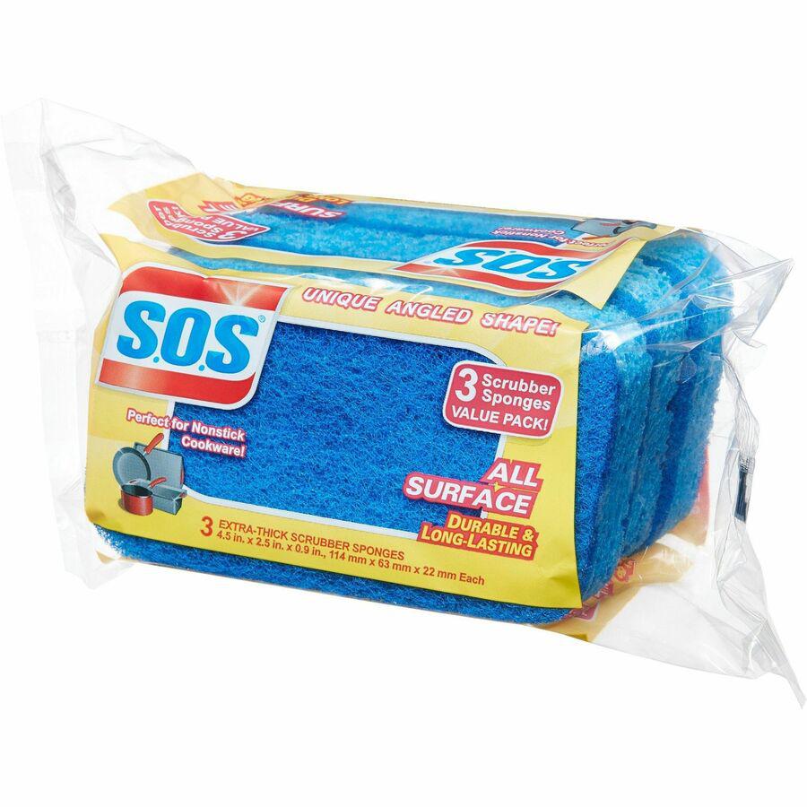 S.O.S All-Surface Scrubber Sponge - 5.3" Height x 3" Width x 0.9" Depth - 8/Carton - Cellulose - Blue. Picture 10