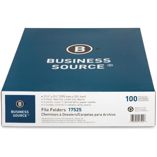 Business Source 1/3 Tab Cut Letter Recycled Top Tab File Folder - 8 1/2" x 11" - 3/4" Expansion - Top Tab Location - Assorted Position Tab Position - Manila - 10% Recycled - 100 / Box. Picture 3