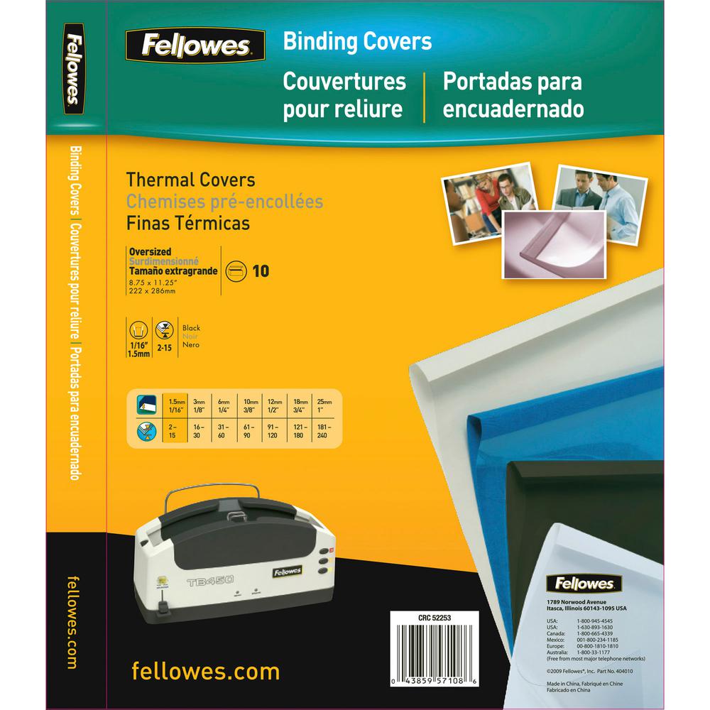Fellowes Thermal Presentation Covers - 11" Height x 8.5" Width x 0.1" Depth - 62.5 mil Maximum Capacity - 15 x Sheet Capacity - Rectangular - Black, Clear - Polyvinyl Chloride (PVC) - 10 / Pack. Picture 4