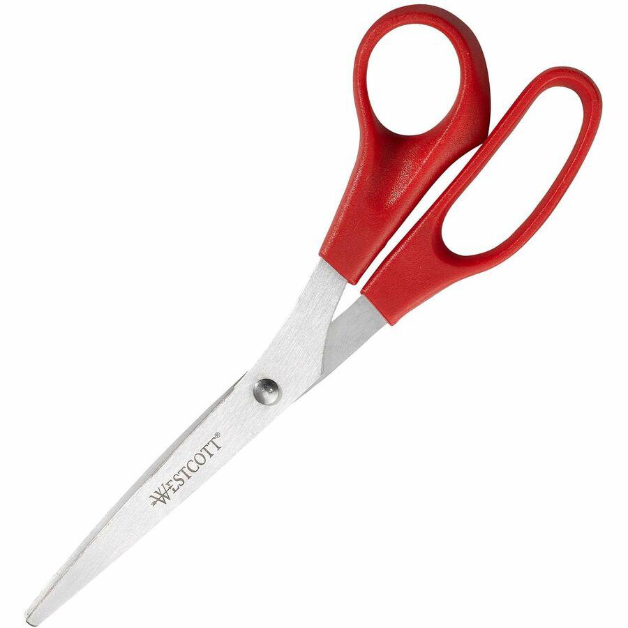 Westcott 8" All Purpose Straight Scissors - 8" Overall Length - Straight-left/right - Stainless Steel - Assorted - 3 / Pack. Picture 7