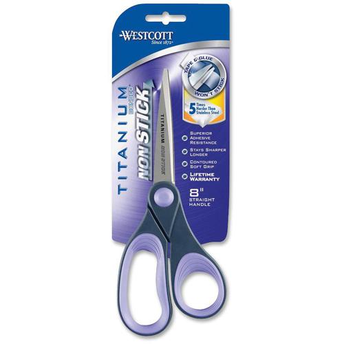 Westcott 8" Non-Stick Straight Scissors - 8" Overall Length - Straight-left/right - Titanium - Pointed Tip - Purple - 1 Each. Picture 2