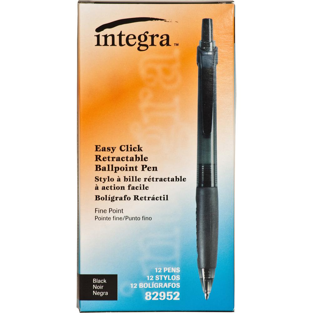 Integra 82952 Retractable Ballpoint Pens - Fine Pen Point - Retractable - Black - Black, Transparent Barrel - 1 Dozen. Picture 8